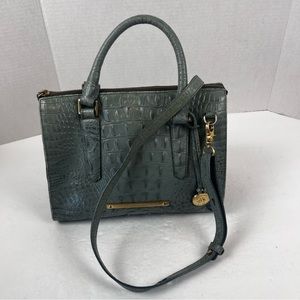 Croc-Embossed Structured Satchel in Slate Green